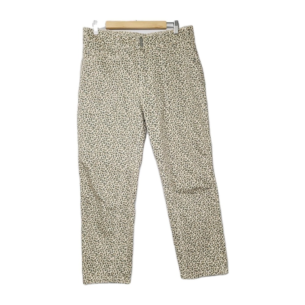 Anthropologie Straight-Leg Jeans in Cream with Black Leopard Print